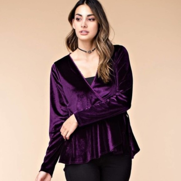 Velvet Surplice Peplum Blouse - Picture 3 of 8